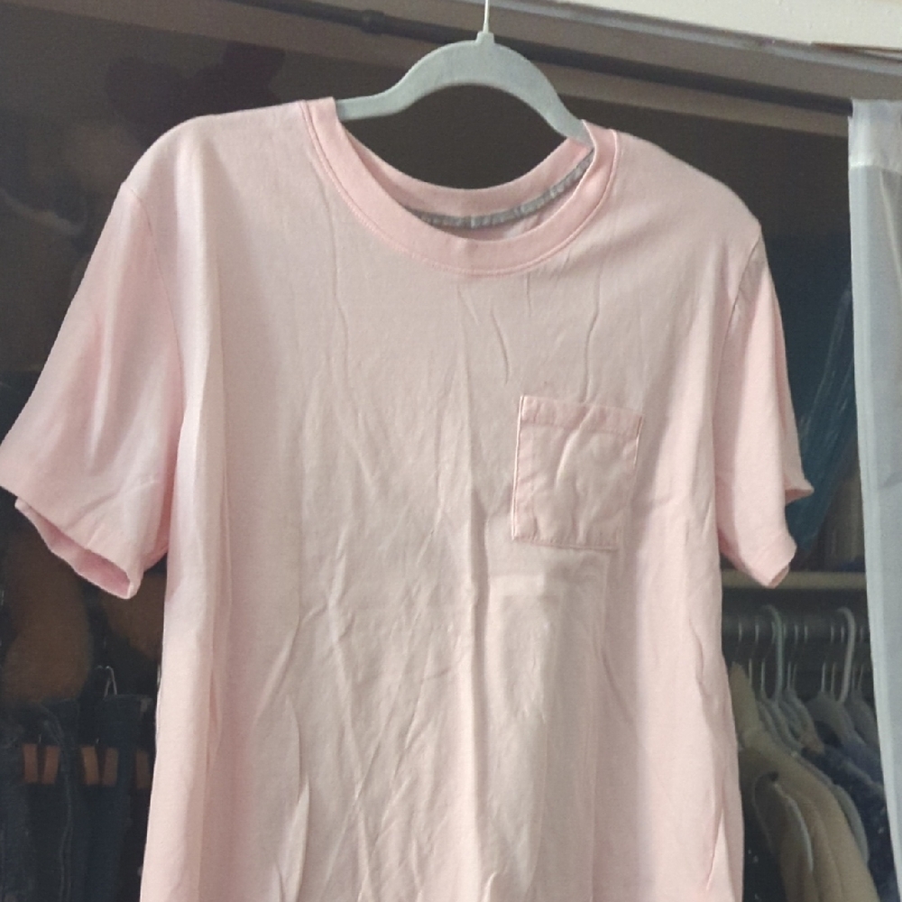Casual Pink Short Sleeve Tee with Pocket